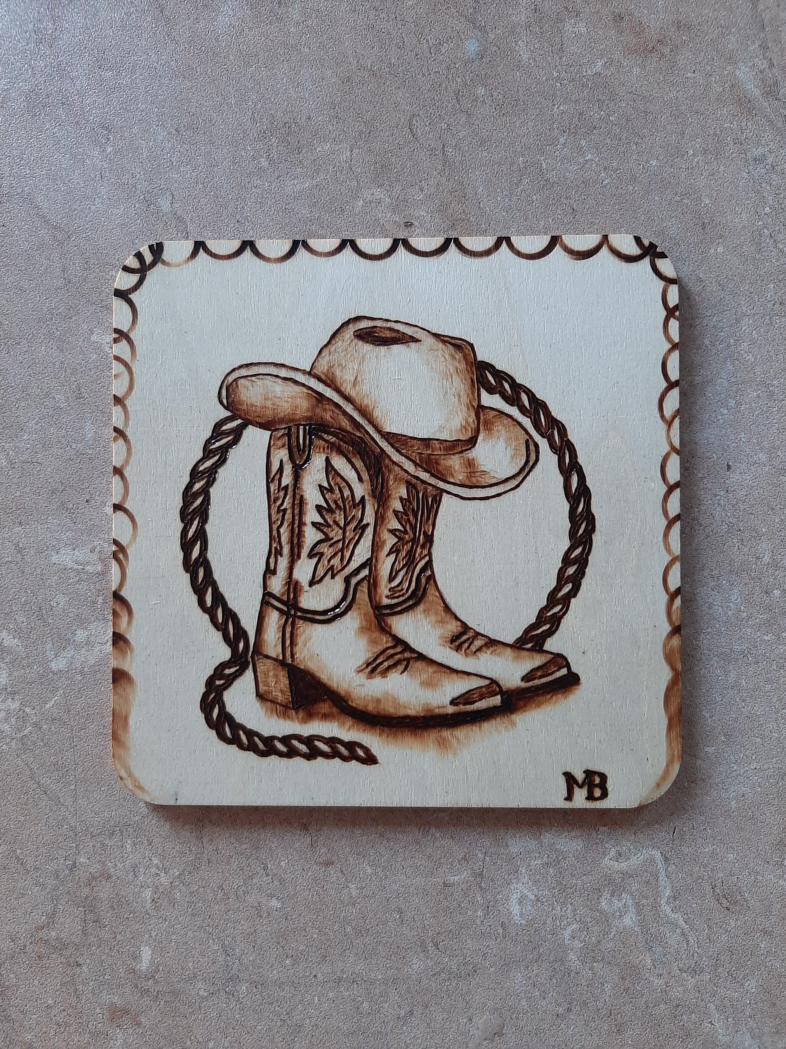 Sous verre Bottes-Chapeau et Lasso clair